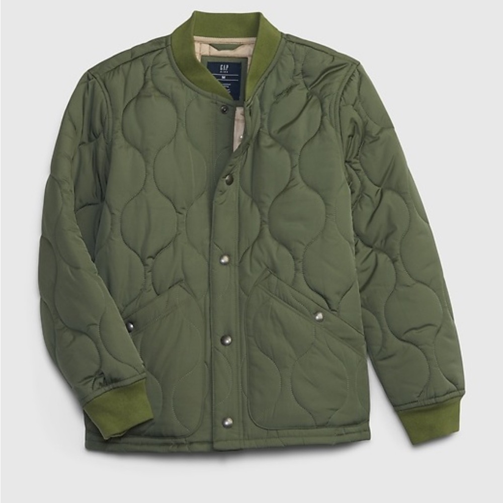 GAP kids army green quilted bomber jacket Small 6/7